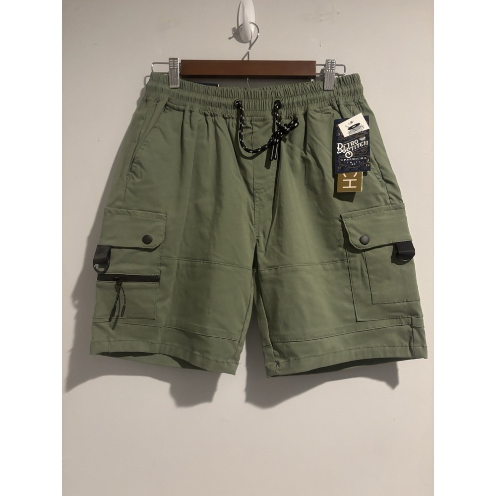 NWT‎ Retro Stitch Men's Cargo Shorts Olive Pocket Small Flat Front Chino Summer
